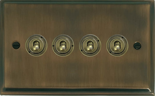 Deco Antique Brass Deco 4 Gang Toggle