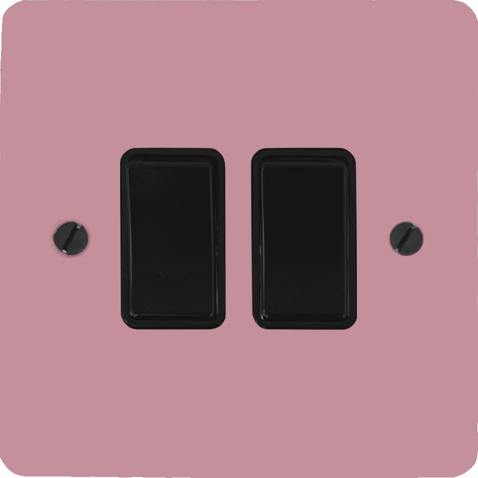 Flat Gloss Pink 2 Gang Switch (Black Switches)
