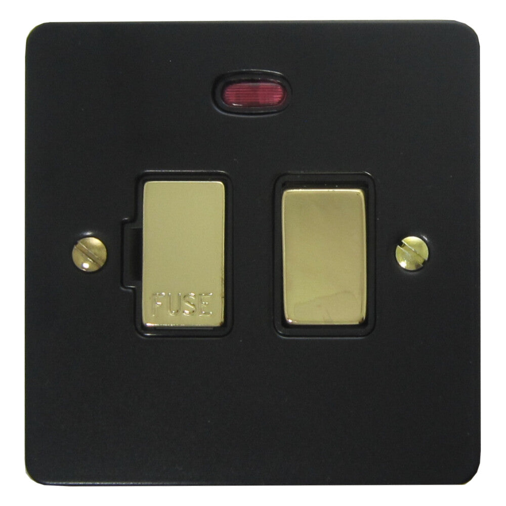 Flat Black Switched Fused Spur with Neon (Brass Switch)