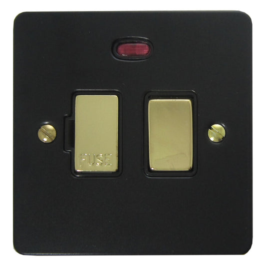 Flat Black Switched Fused Spur with Neon (Brass Switch)