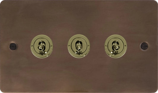 Flat Medium Bronze 3 Gang 2 Way Toggle