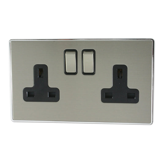 Lexus  Brushed Steel  2 Gang Socket