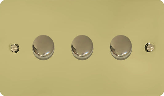 Flat Polished Brass 3 Gang LED Dimmer