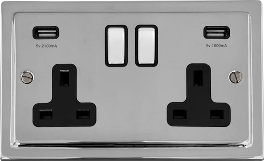 Victorian Polished Chrome 2 Gang Socket C/W Usb Ports