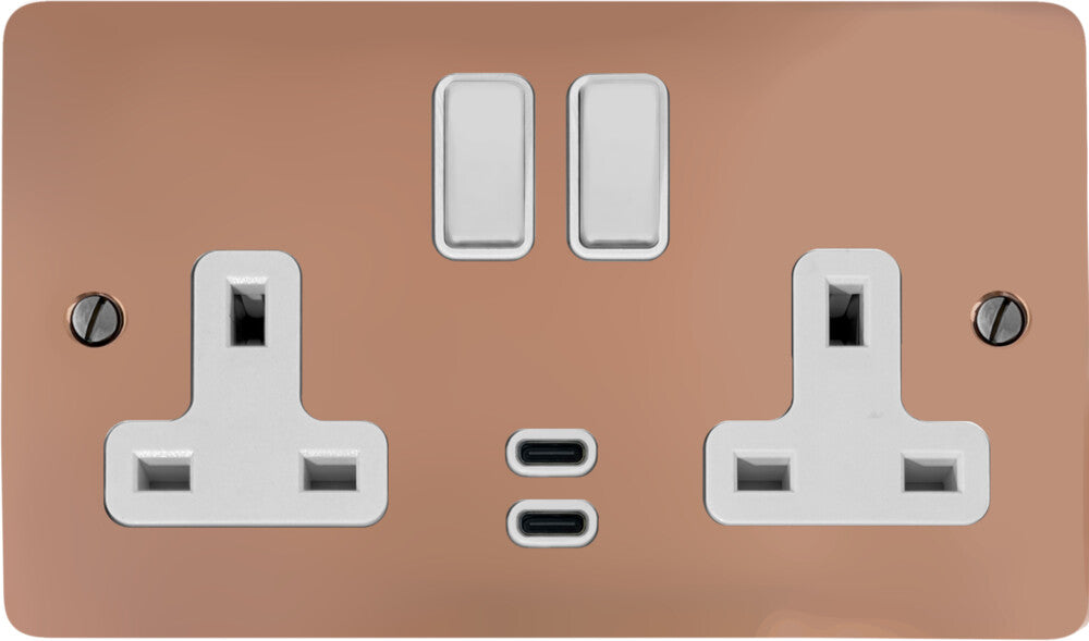 Flat Bright Copper 2 Gang USBC Socket