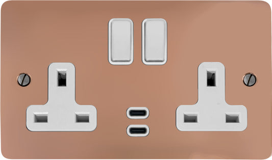 Flat Bright Copper 2 Gang USBC Socket