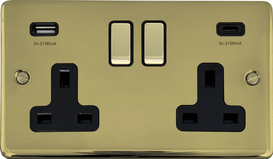 Contour Polished Brass 2 Gang USBC Socket