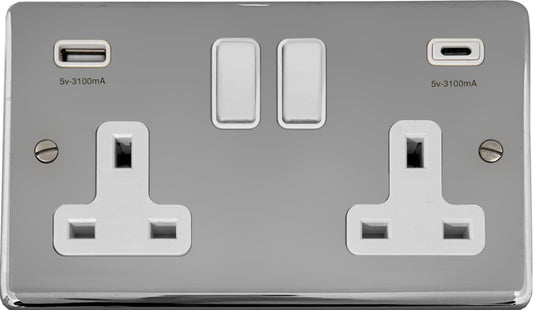 Contour Polished Chrome 2 Gang Socket + USBC