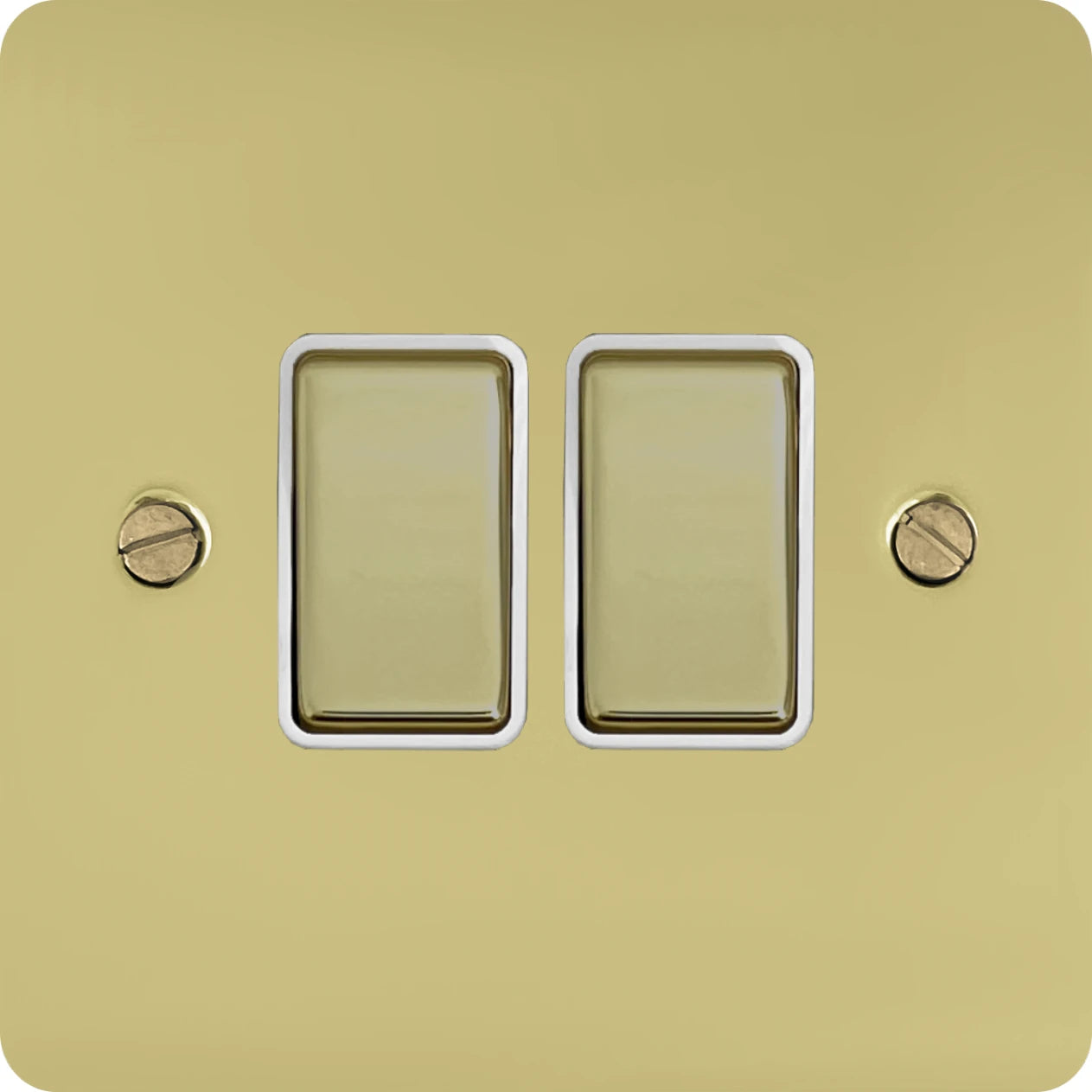 Flat Polished Brass 2 Gang Switch