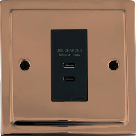Trimline Polished Copper 1 Gang  2 x USB-C