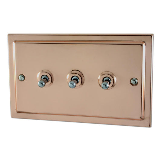 Trimline Polished Copper 3 Gang Toggle