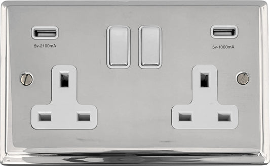 Deco Polished Chrome 2 Gang Usb Socket