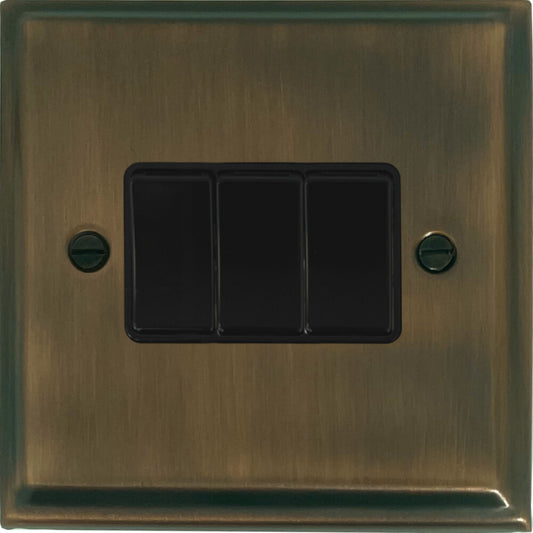Deco Antique Brass 3 Gang Switch (Black Switches)