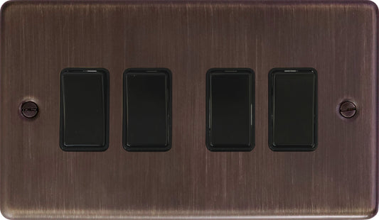 Contour Antique Copper 4 Gang Switch (Black Switch)