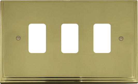 Victorian Polished Brass 3 Gang Grid Plate