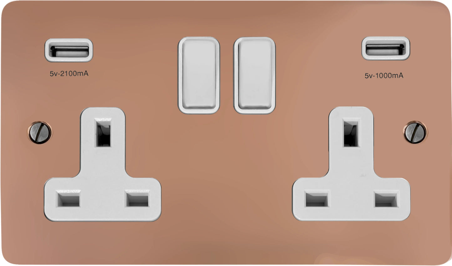 Flat Bright Copper 2 Gang Usb Socket