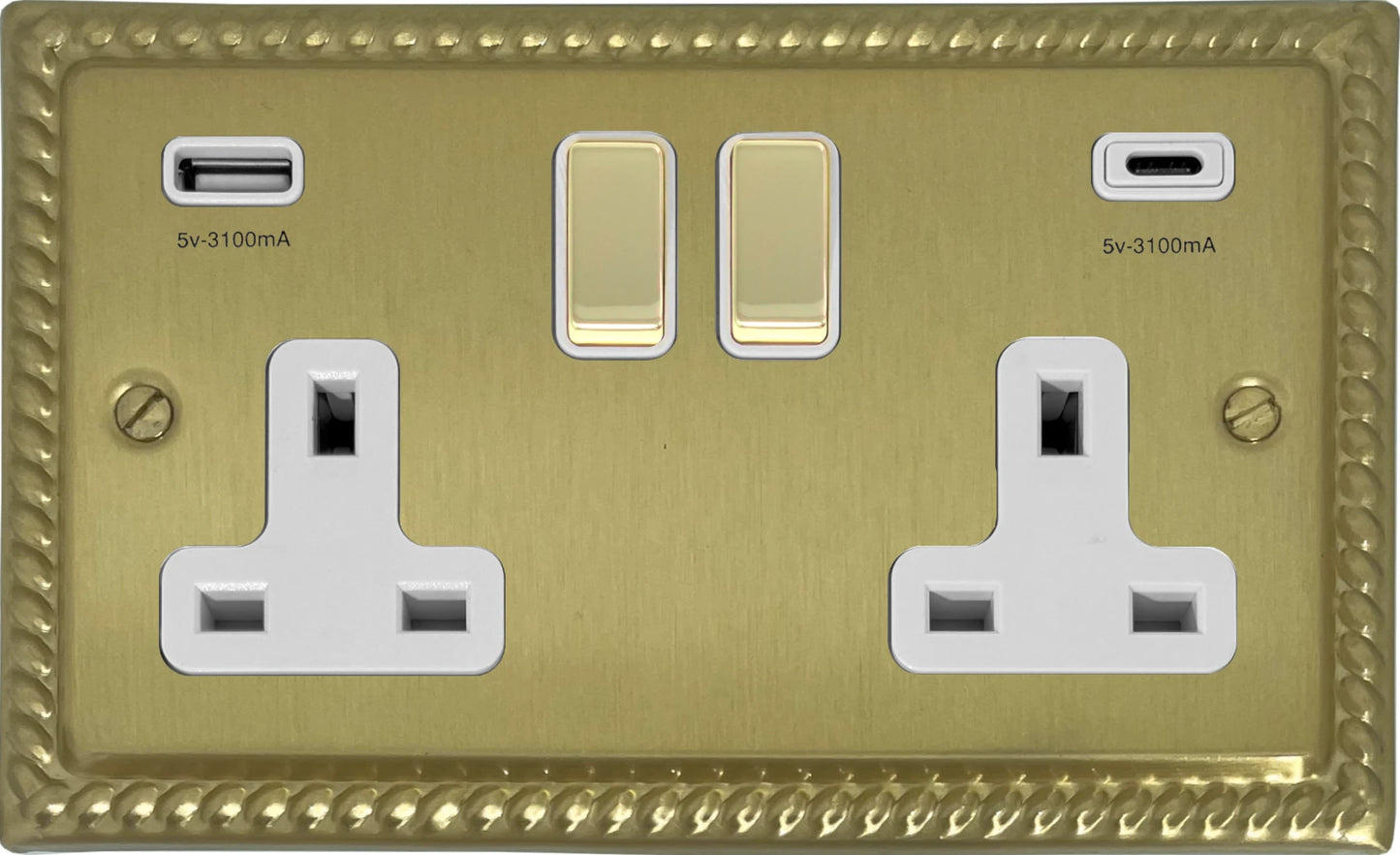 Georgian Satin Brass 2 Gang Socket C/W USBC Ports