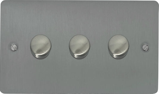 Flat Brushed Steel 3 Gang LED Dimmer