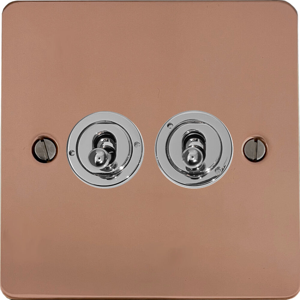 Flat Bright Copper 2 Gang Toggle (Polished Chrome Toggle)