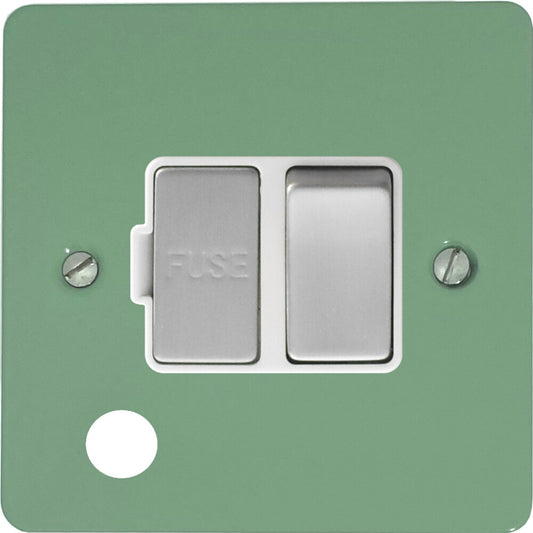 Flat Sage Green Switch Fuse Spur + Flex Outlet (Satin Chrome Switch/White Inserts)