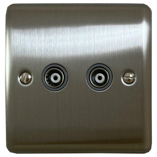 Basics Brushed Steel 2 Gang TV Point