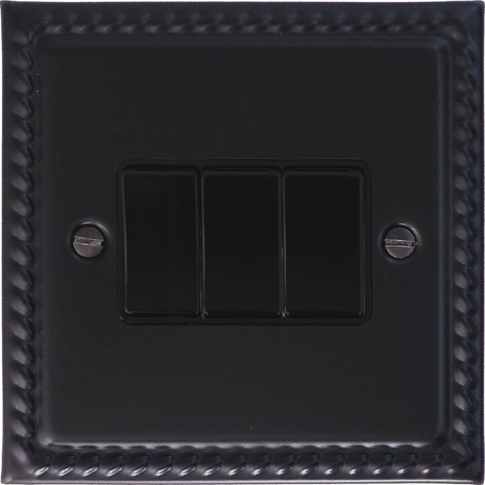 Georgian Flat Black 3 Gang Switch (Black Switches)
