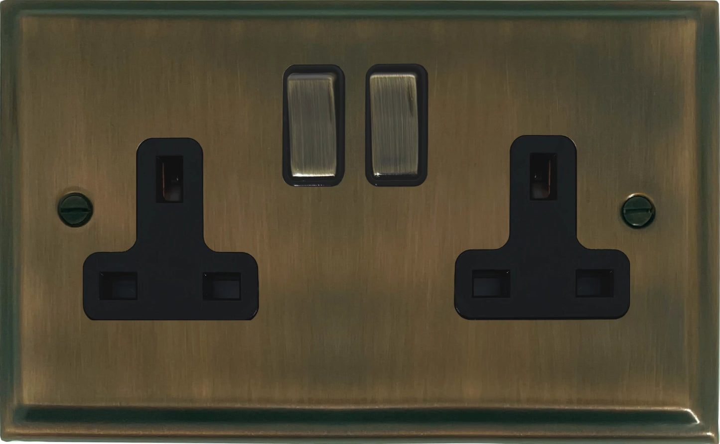 Deco Antique Brass 2 Gang Socket (Brass Switches)