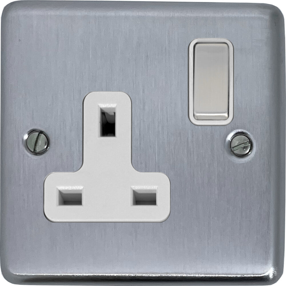 Contour Satin Chrome 1 Gang Switched Socket