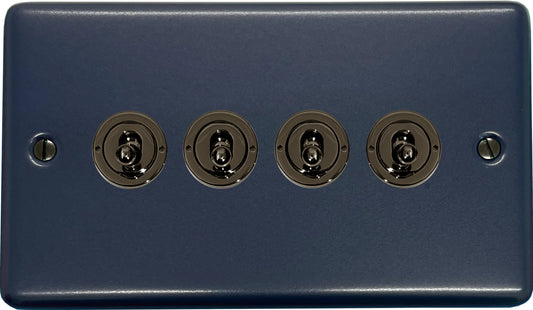 Contour Blue 4 Gang Toggle Switch (Black Nickel Toggle) - Contour range electrical switch