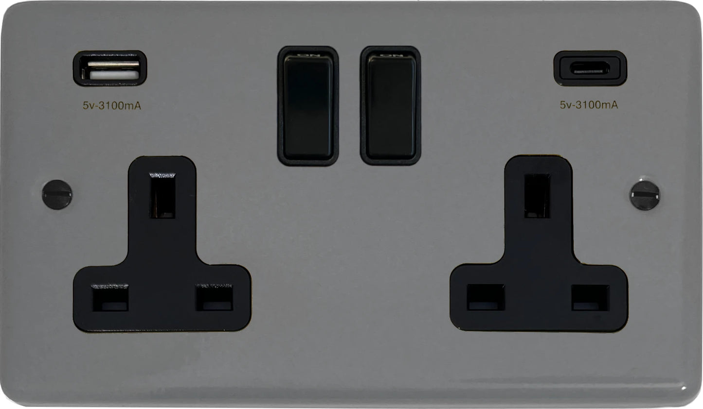 Contour  Light Grey  2 Gang Socket with USBC