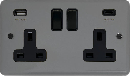 Contour  Light Grey  2 Gang Socket with USBC