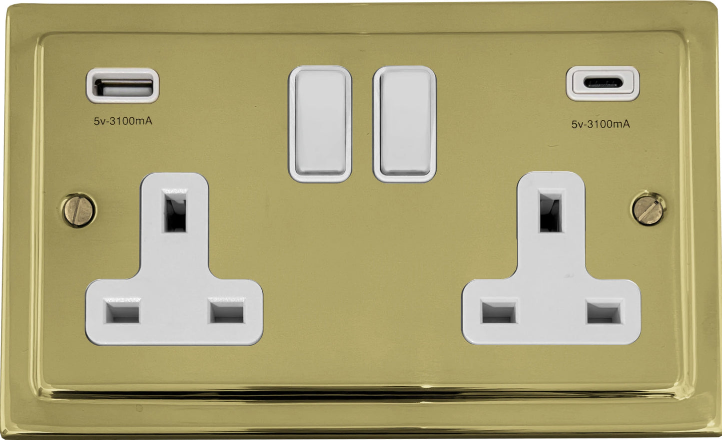 Victorian Unlacquered Brass 2 Gang Socket C/W USBC Ports - Victorian Cast range electrical socket