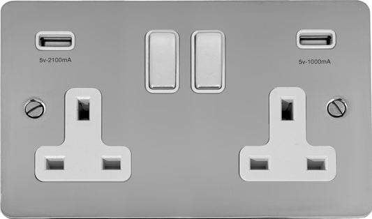 Flat Polished Chrome 2 Gang Socket C/W Usb Ports