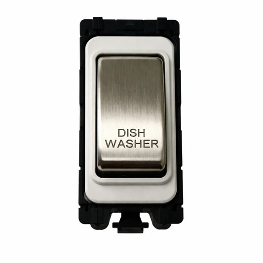 20A DP Switch - Engraved with - Dishwasher - White and Satin Chrome Switch