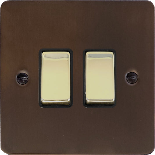 Flat Medium Bronze 2 Gang Switch
