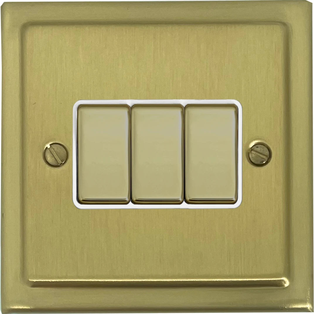 Victorian Satin Brass 3 Gang Switch