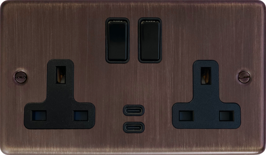 Contour  Antique Copper 2 Gang Socket with USBC