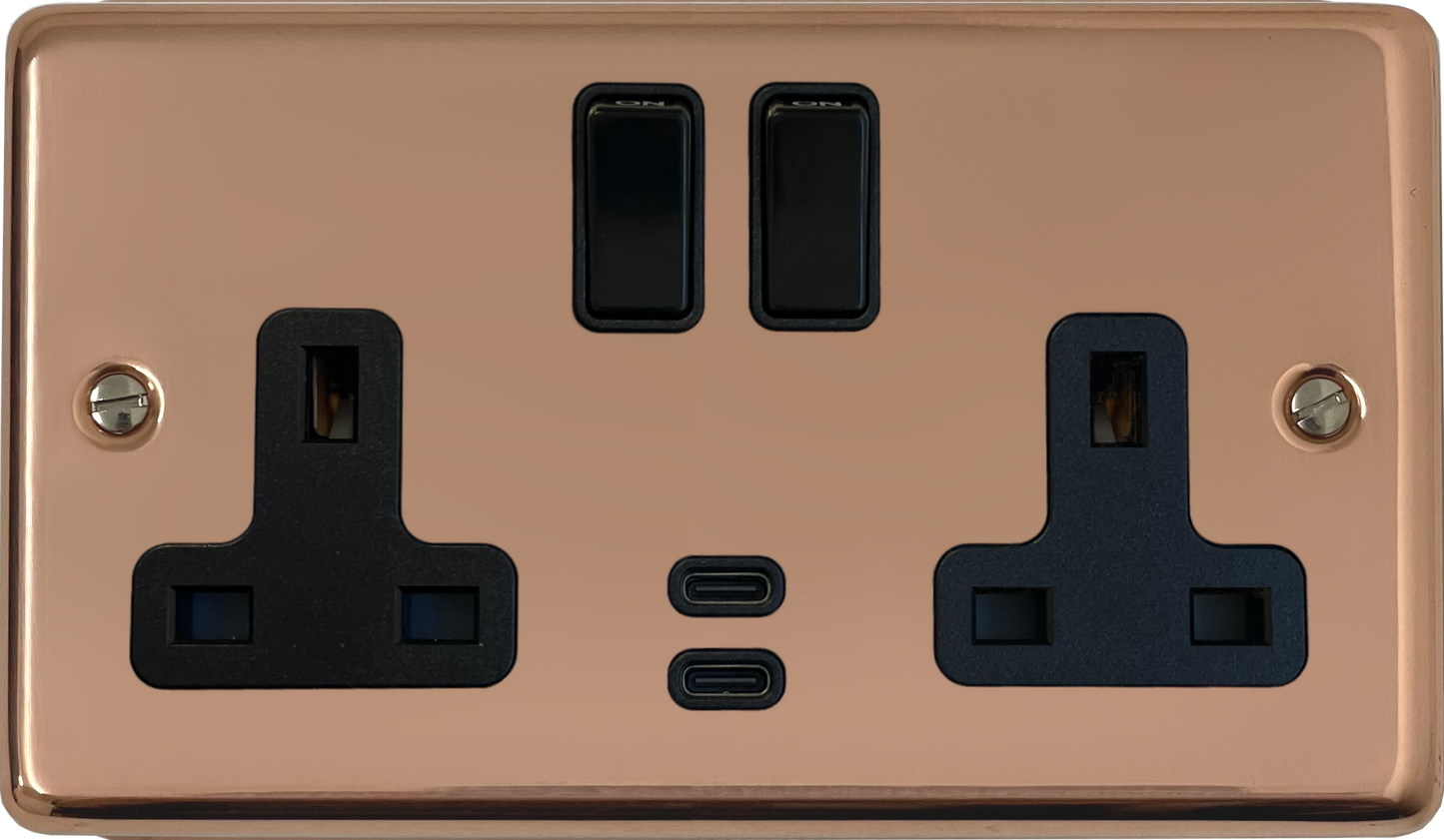 Contour  Bright Copper  2 Gang Socket with USBC