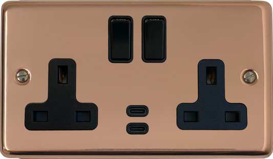 Contour  Bright Copper  2 Gang Socket with USBC