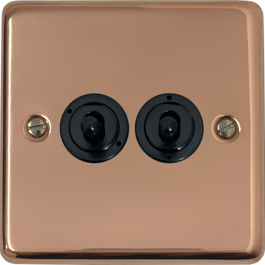 Contour Bright Copper 2 gang Toggle (Matt Black Toggles)