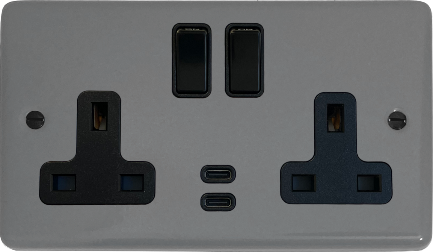 Contour  Light Grey  2 Gang Socket with USBC