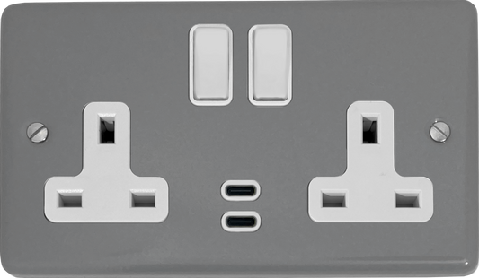 Contour Light Grey 2 Gang Socket C/W USBC Ports