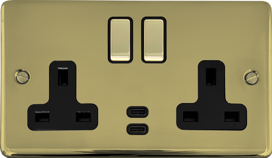 Contour Polished Brass 2 Gang USBC Socket
