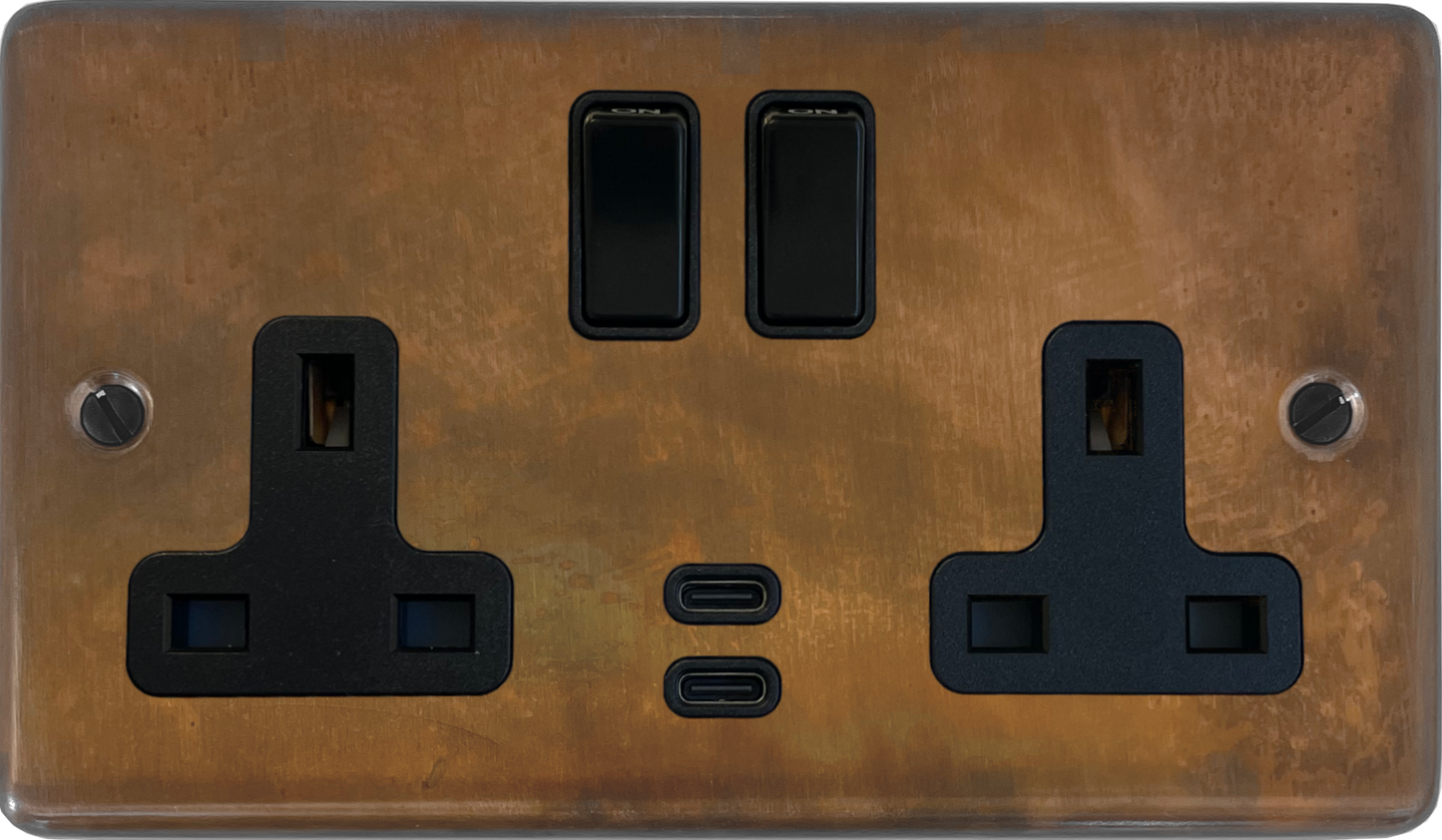Contour  Tarnished Copper 2 Gang Socket with USBC