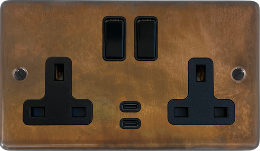 Contour  Tarnished Copper 2 Gang Socket with USBC