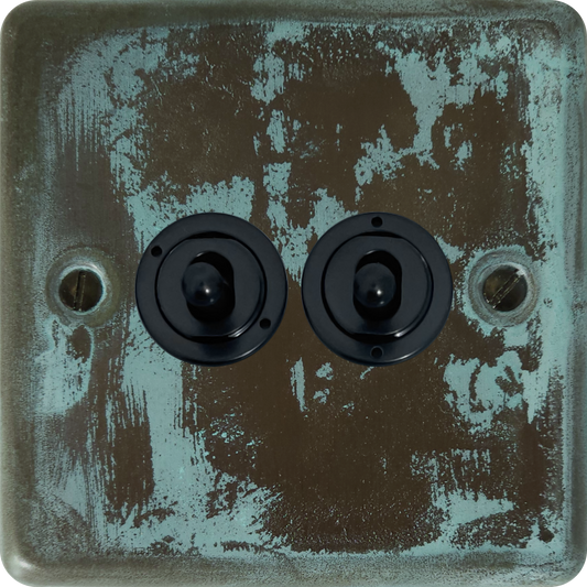 Contour Verdigris 2 Gang Toggle Switch (Black Toggle)
