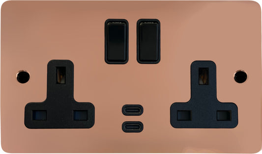 Flat Bright Copper  2 Gang Socket with USBC
