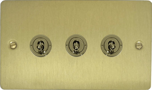 Flat Satin Brass 3 Gang Toggle