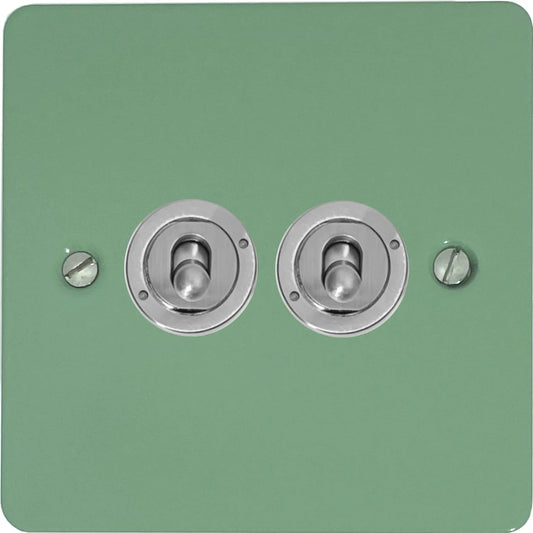 Flat Sage Green 2 Gang Toggle (Brushed Steel Toggle)