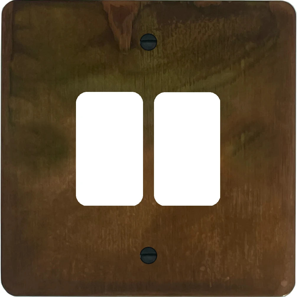 Flat Tarnished Copper 2 Gang Grid Plate